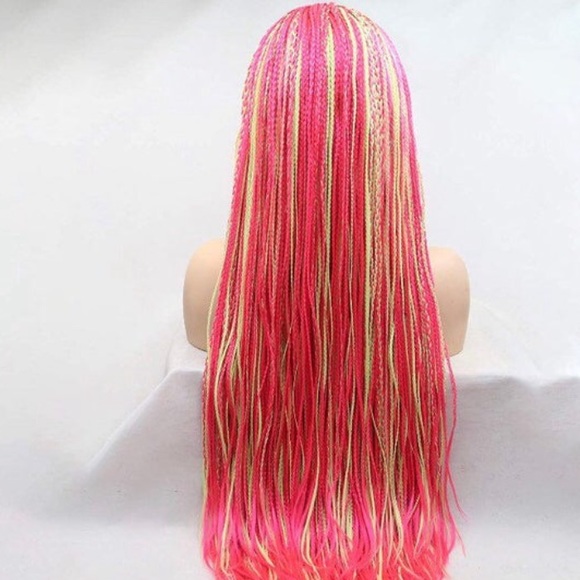 22” PINK & BLONDE OMBRÉ BOX BRAIDED LACE FRONT WIG main image 5